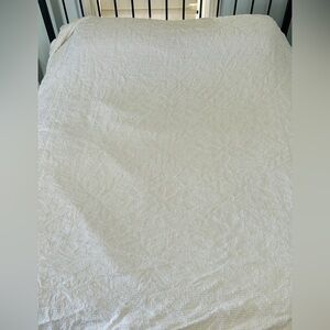 Vintage bedspread, white w fringes. 8’ long by 7’ wide approximately.